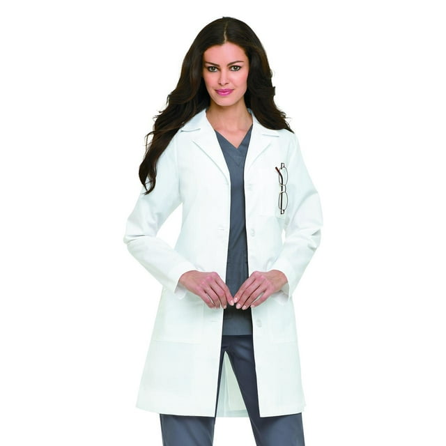 Landau 3 Pocket Lab Coat for Women - Classic Relaxed Fit, 4 Button, Notch Neck, Full Length Faux Belt Back 3155