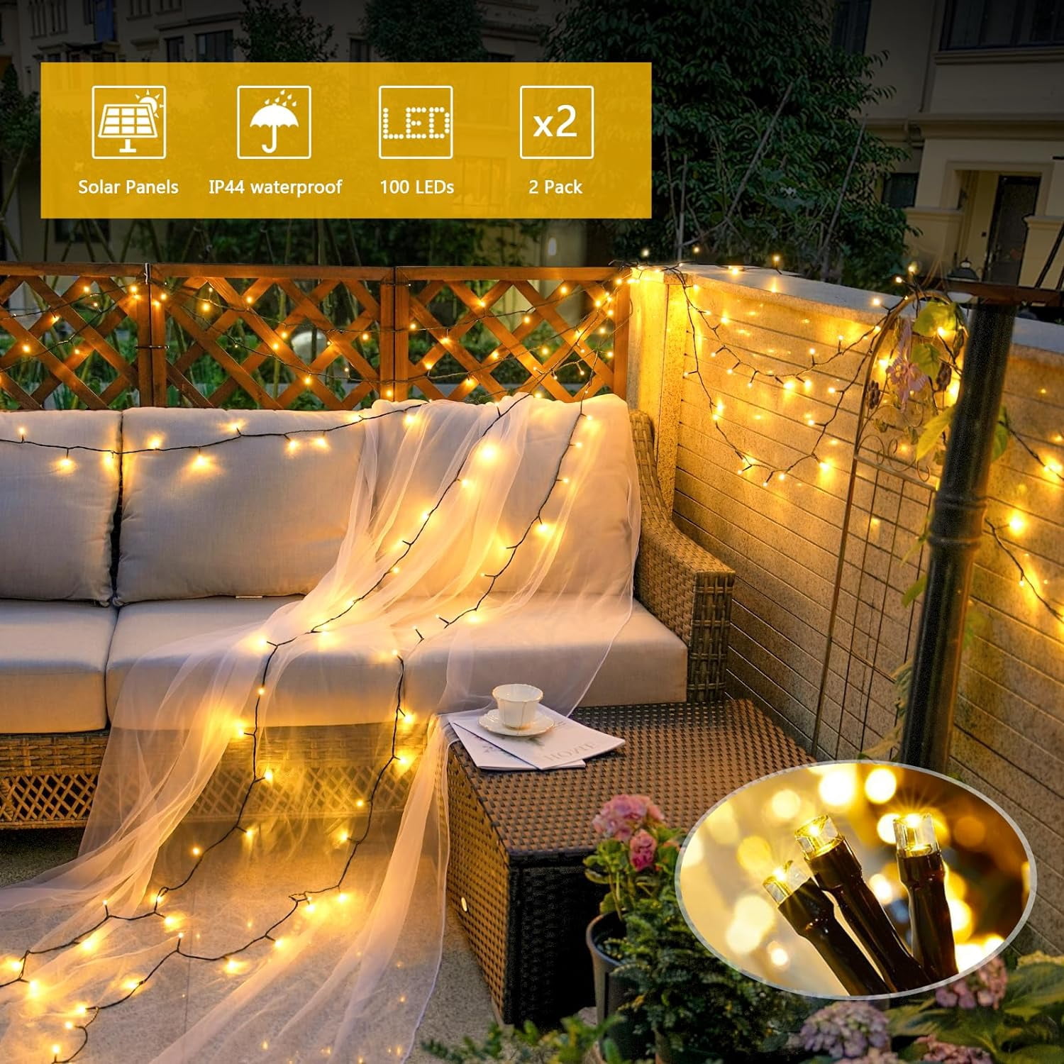 JMEXSUSS 2 Pack Warm White Solar String Lights for Outside, 200 LED 86ft Solar Christmas Lights Outdoor Waterproof, 8 Modes Green Wire Solar Tree Lights for Garden Patio Balcony Wedding Party