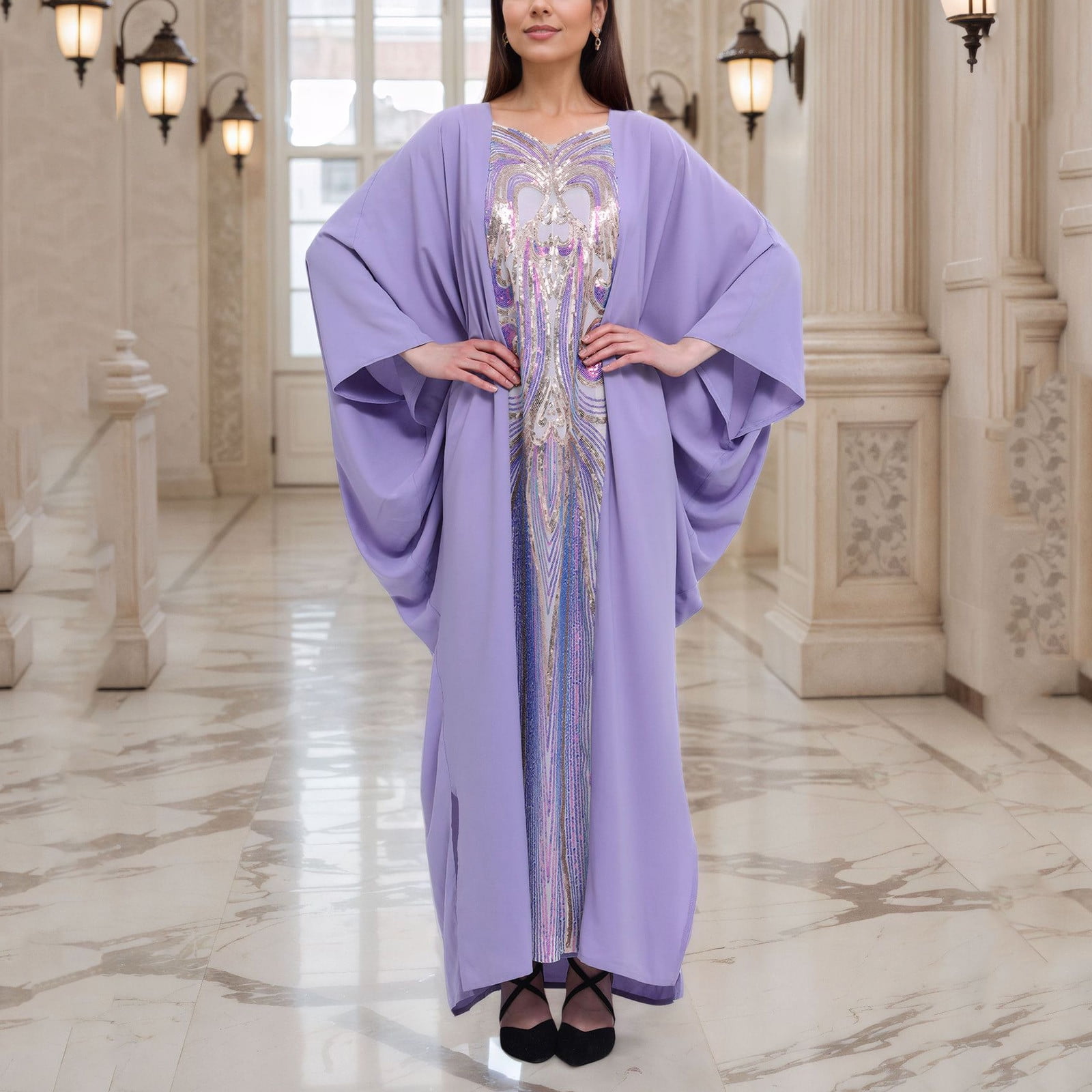 open lace back dress Afsana Sky Blue Rayon Abaya main image 1