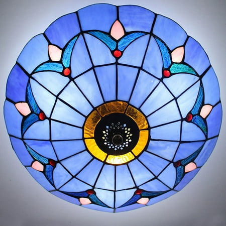 Vintage Simple Style Stained Glass Flush Mount Ceiling Pendant Light Fixture
