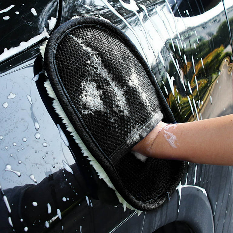 CLZOUD Cleaning Supplies for Cars Interior Wool Wash Gloves Lint Scrubber  High Density Microfiber Soft Automotive Polishing Black 