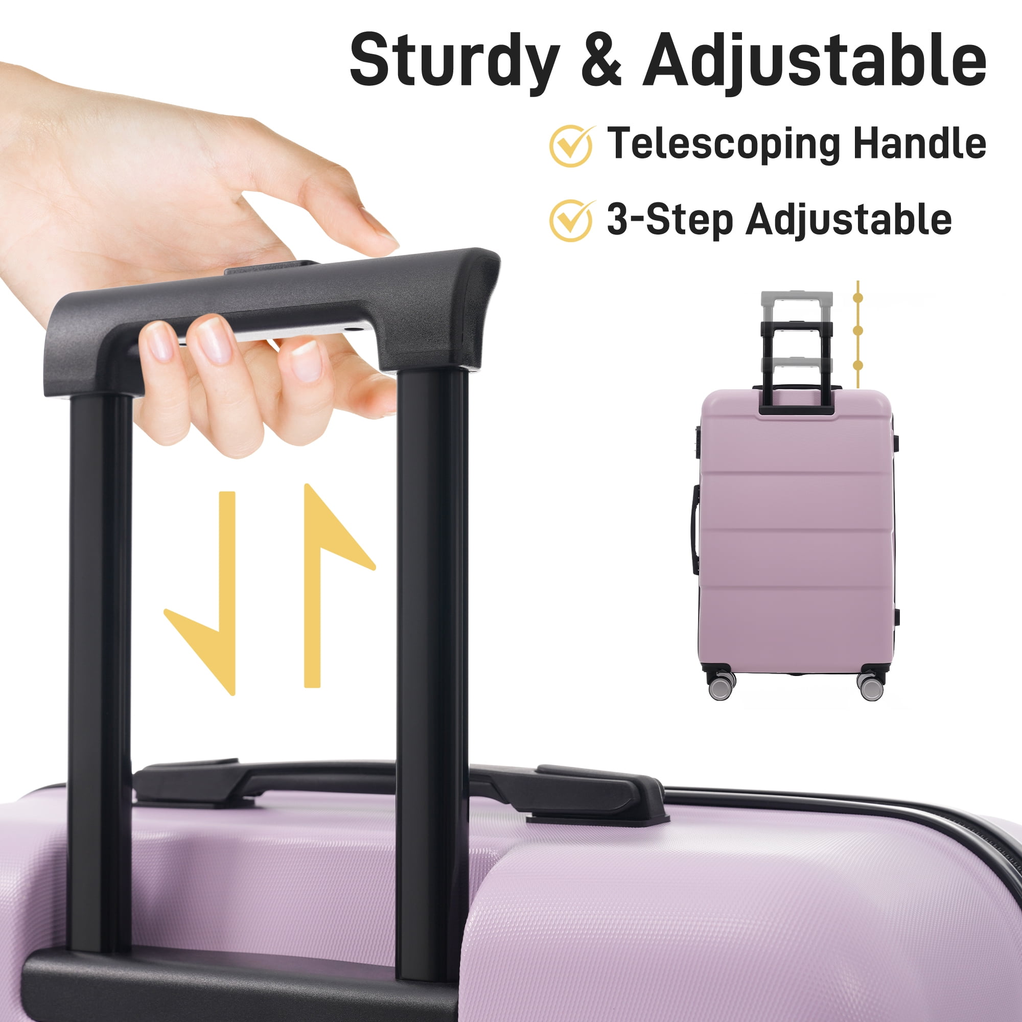 Euroco 3 Piece ABS Hardshell Luggage Sets,Lightweight Durable Suitcase with Spinner Wheels,Carry-on & Checked Travel Luggage(20"/24"/28"),Pink Purple