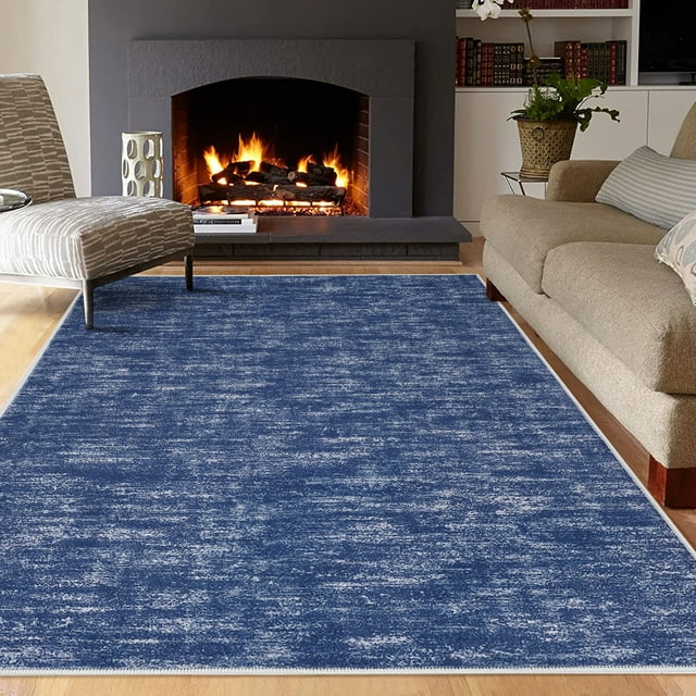 Tapis Moderne Uni 5 Pieds X 7 Pieds – Tapis Bleu à Poil Ras Résistant aux Taches pour Salon et Chambre