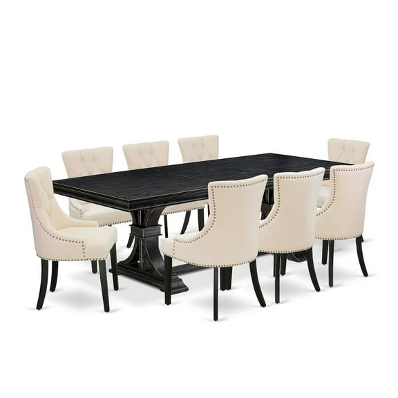 Luxe by East West Furniture 9 piece dining set a breakfast table and 8 kitchen chairs & black legs