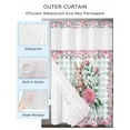 thumbnail image 4 of No Hook Shower Curtain with Snap-in Liner, Easter Bunny Roses Waterproof Fabric Bathroom Curtains, Pink Floral Spring Green Buffalo Plaid Bath Curtains & Mesh Top Window Stand Up Stall 36"x72", 4 of 9