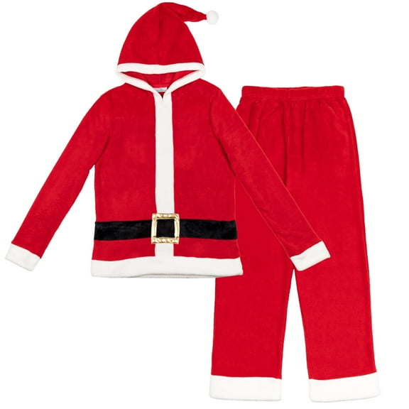 Christmas Santa Claus Mens Fleece Zip Up Hoodie and Cosplay Pajama Pants Adult