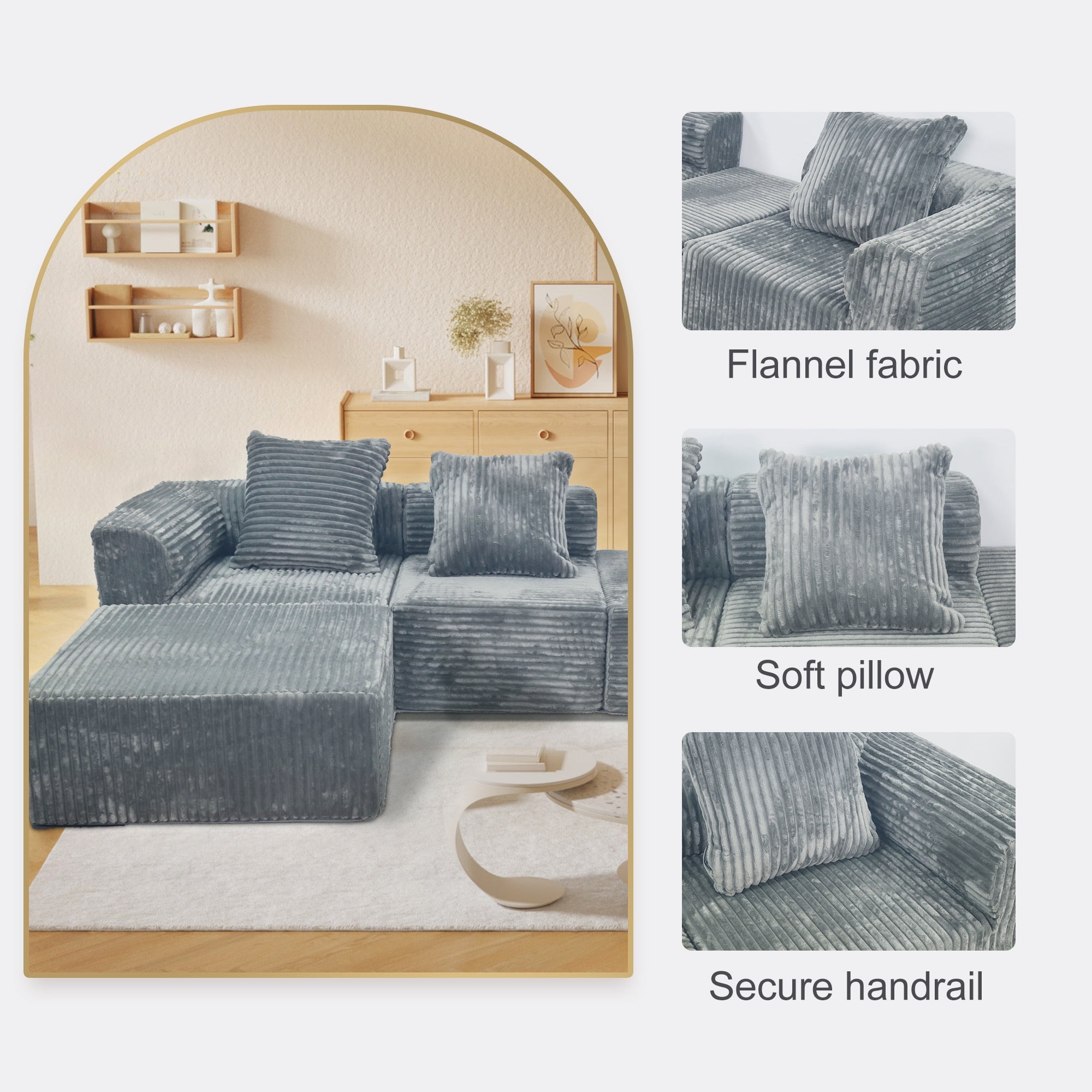 Leumius 118" Modular Sectional Sofa,Cloud L-Shape Sofa Couch with Deep Seat,Modern Modular Sectional Couch with Left Facing Chaise,Upholstered Boneless Couches for Living Room Bedroom,Light Gray