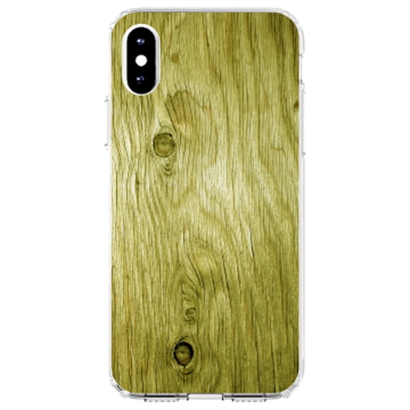 DistinctInk Clear Shockproof Hybrid Case for iPhone XR (6.1" Screen) - TPU Bumper, Acrylic Back, Tempered Glass Screen Protector - Yellow Weathered Wood Grain Print - Printed Wood Grain Image