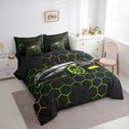 thumbnail image 4 of Manfei Racing Car 7pcs Bedding Comforter Set,Modern Geometric Hockeycomb Queen Bedding Sets,Green Black Queen Sheet Sets For Boys Kids,Ultra Soft Home Decor Reversible, 4 of 9
