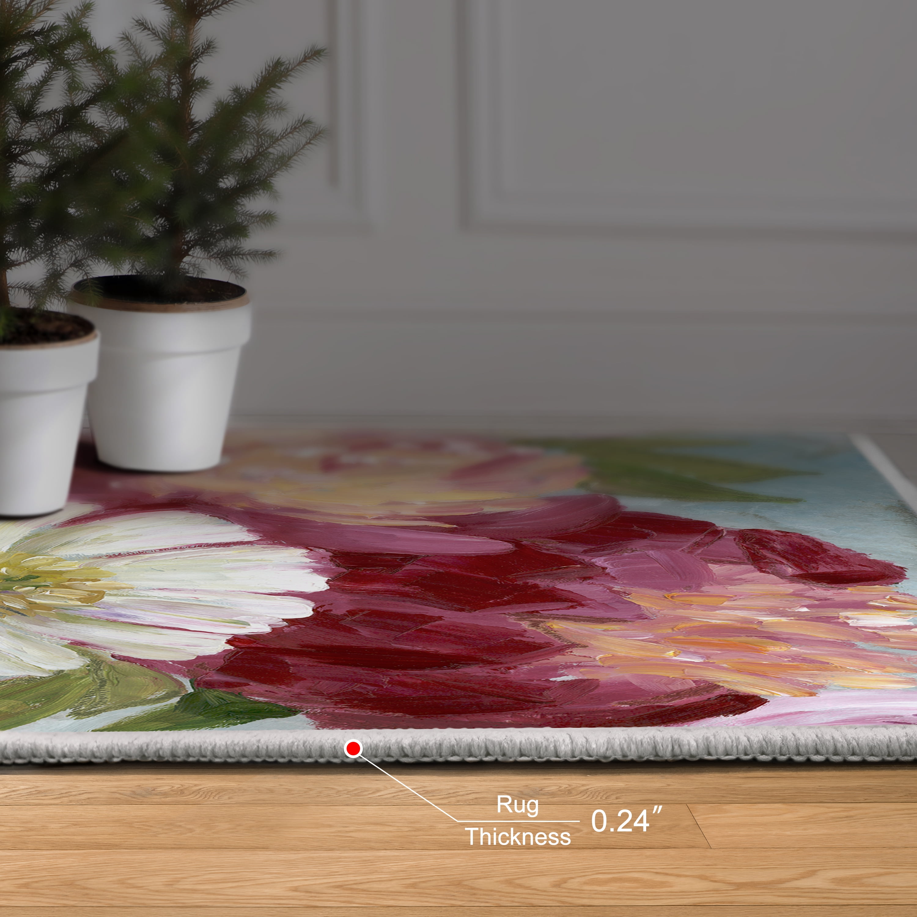 Eleanora painterly florals Washable Art Area Rug size 5'x8', Power-loomed, Heavenly Softness with Non-Slipping Backing