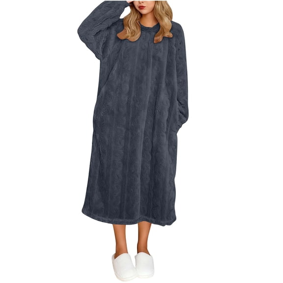 Maplenight Women's Flannel Nightgown Fuzzy Fleece Sleepwear Cozy Plush Thermal Winter Pullover Loungewear Sleepdress Crew Neck Nightdress