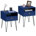 thumbnail image 2 of VECELO Set of 2 Nightstand with Drawer and Open Shelf, Modern Side Table for Living Room/Bedroom/Office, Dark Blue, 2 of 8