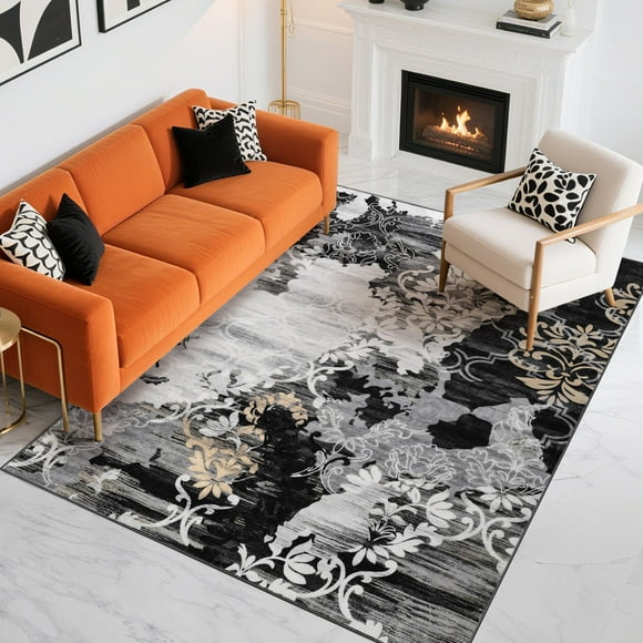 Alfombra Cryptolite Abstract Lavable 160 x 200 cm, color negro