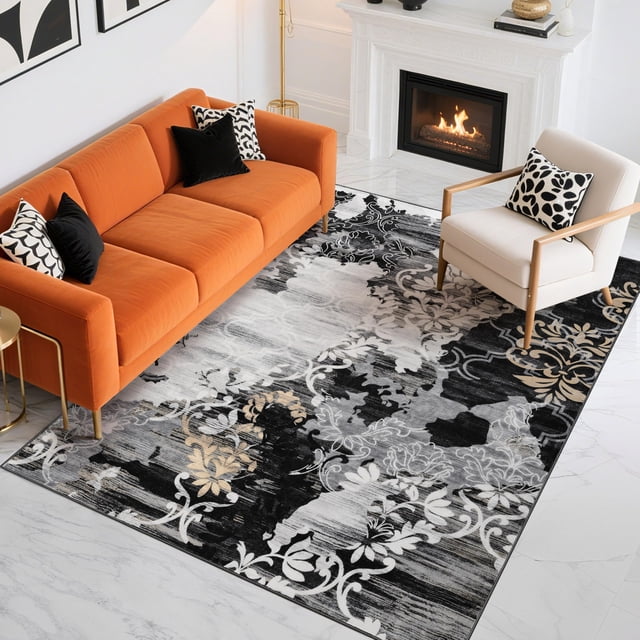 Alfombra Cryptolite Abstract Lavable 160 x 200 cm, color negro