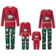 thumbnail image 1 of Conjunto de pijama navideño familiar a juego con estampado de árbol, camiseta de manga larga con cuello redondo y pantalón tipo mono., 1 of 10