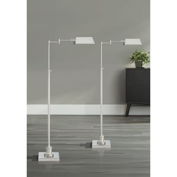 Regency Hill Jenson Traditional 54" Tall Standing Floor Lamps Set of 2 Lights Swing Arm Pharmacy Adjustable Silver Brushed Nickel