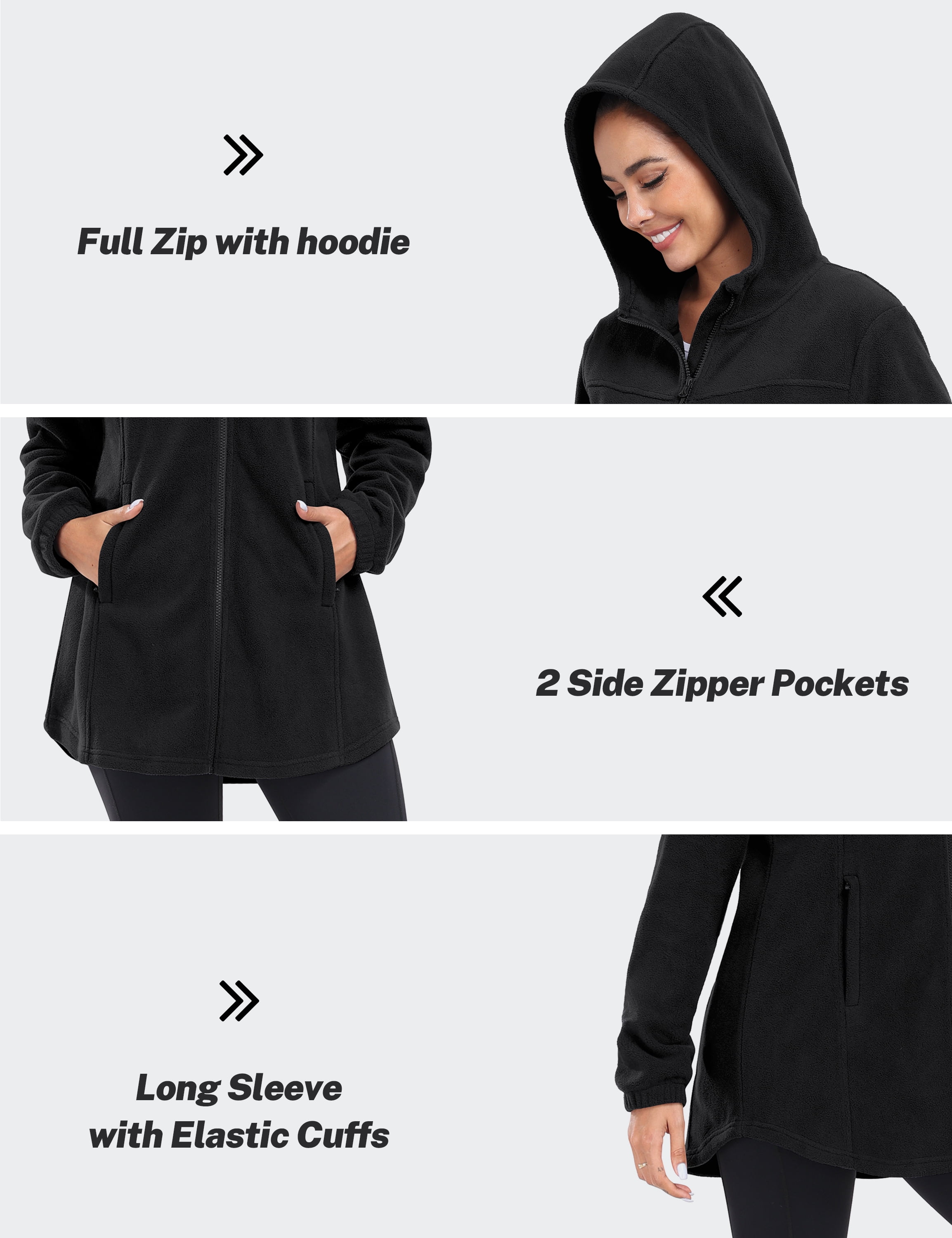 YIRUIYA Women's Polar Fleece Hooded Jacket Full Zip Outwear with Pockets