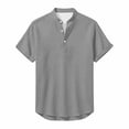 thumbnail image 5 of THDHVS Mens Summer Shirts,Men Solid Color Short Sleeve Mandarin Collar Shirt Half Button Placket Casual,T Shirts for Man Gray L, 5 of 7