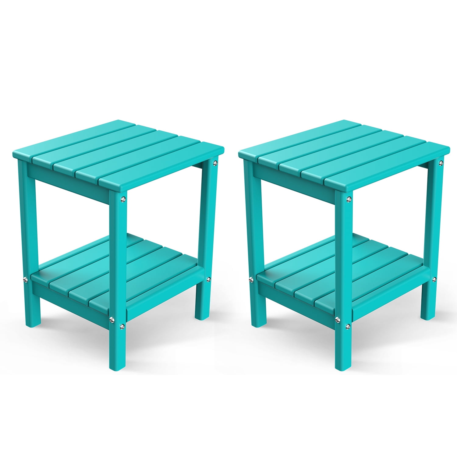 Adirondack Outdoor Side Table Set of 2, End Tables with Storage Shelf
