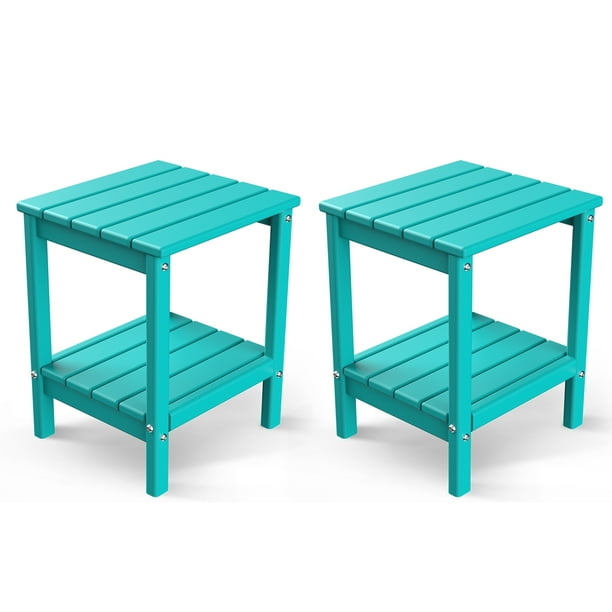 Adirondack Outdoor Side Table Set of 2, End Tables with Storage Shelf