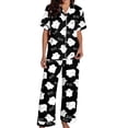 thumbnail image 4 of Puliio Halloween Women's Pajama Sets Pjs Ghost Print Summer Collared Short Sleeve Shirt and Pants Breathable Loungewear Set for Home Wear Sleepwear, 4 of 7