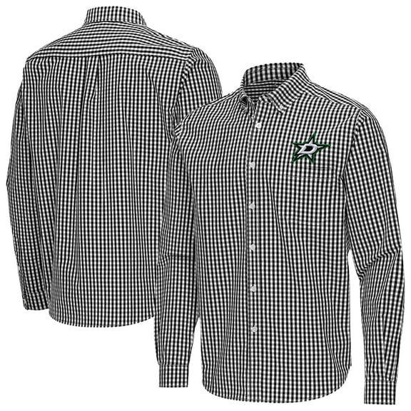Men's Antigua Black Dallas Stars Ellis Tri-Blend Long Sleeve Button-Down Shirt