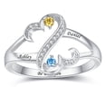 thumbnail image 2 of 925 Sterling Silver Personalized Mothers Rings with 2 Simulated Birthstones Customized Names Rings, 2 of 5