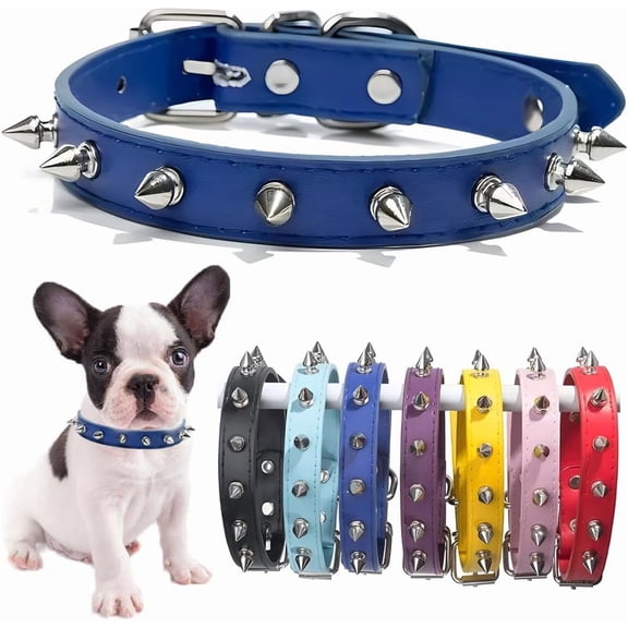 Mumup Spiked Dog Collar for Small Dogs PU Leather Spike Puppy Collar Anti Bite Rivet Studded Cat Collar for Kittens Extra Small Medium Pets Like Chihuahua Pug Pit Bull Bulldog