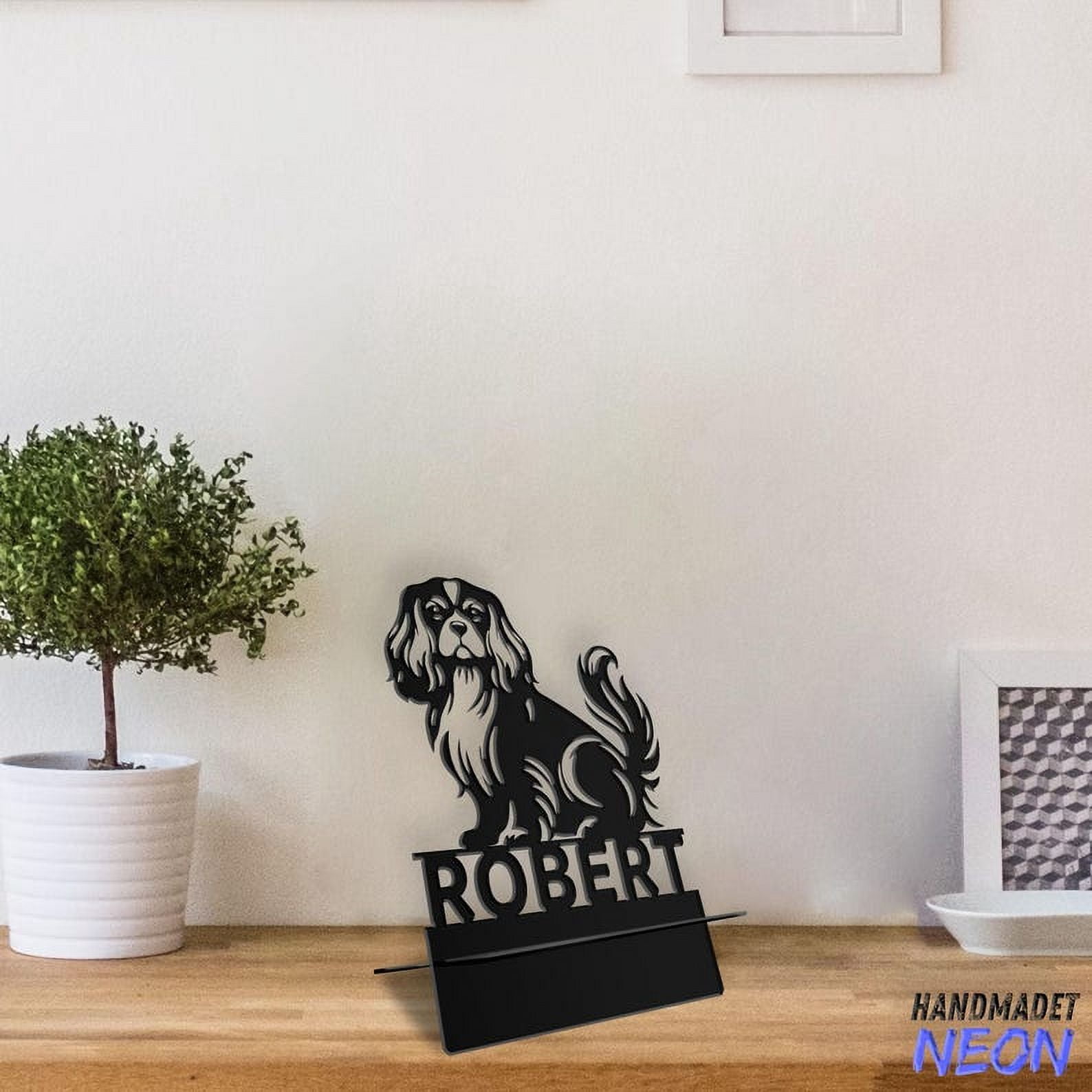 Handmadetneonsign Cavalier King Charles Spaniel Phone Stand, Dog Metal Cell Phone Desk 95383