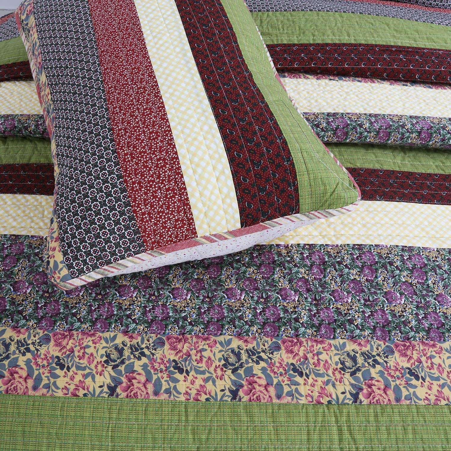 Details about   Cozy Line Home Fashions Melanie Purple Green Striped Floral Flower Print Pattern 