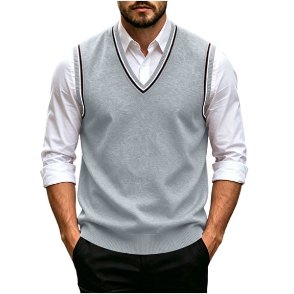 StSilkitty Mens Sleeveless Sweater Vest Solid Color Lightweight V Neck Pullover Knit Sweater Vests Fall Winter Casual Waistcoat
