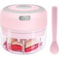 thumbnail image 1 of Mini picadora de ajo eléctrica (portátil, inalámbrica, 100 ml) con cuchara, herramienta para picar alimentos, mini picadora para triturar cebolla, ajo, chile, pimientos, nueces (rosa), 1 of 7