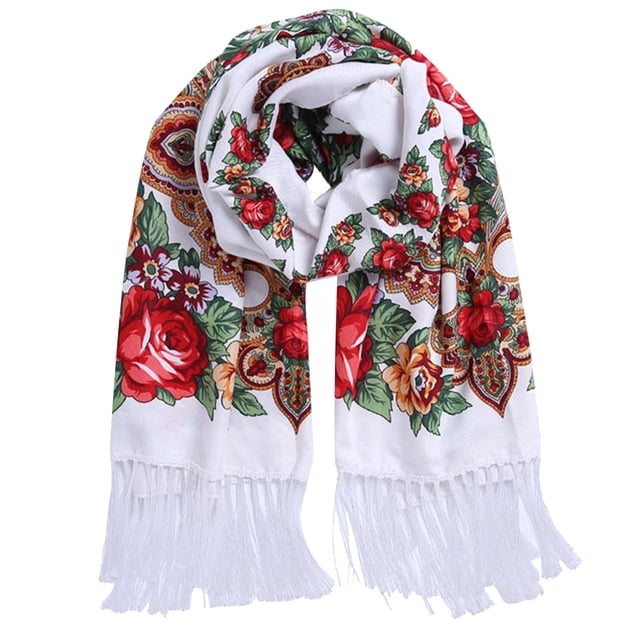 Foulards pour Femmes Hiver Chauds Russe Babouchka Foulard pour Femmes Châle Foulard Wrap Traditionnel Rétro Style Ukraine Imprimé à Franges Longs Foulards Châles Wrap pour Femmes Formel Châles Wrap Chauds pour Femmes