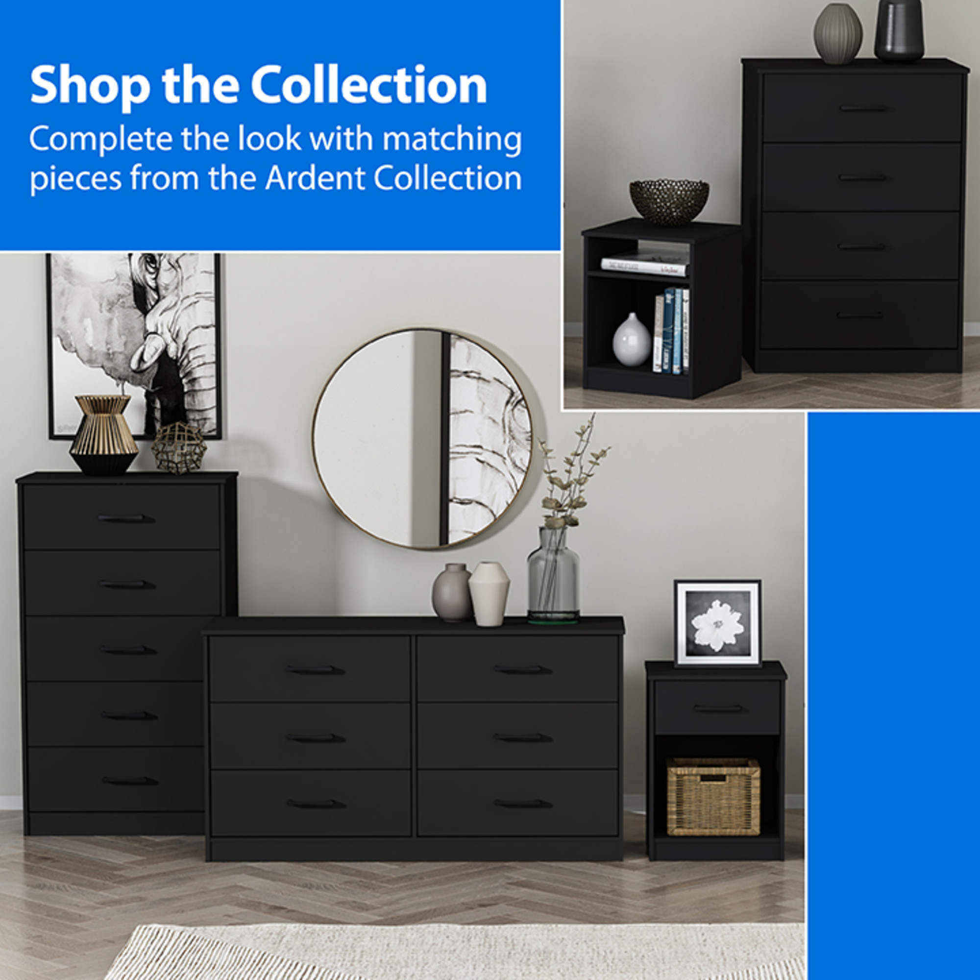 Mainstays Ardent 1-Drawer Nightstand, Black photo 7