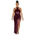 thumbnail image 1 of Prolriy Robe de Cocktail Femme Paillettes Transparentes Couleur Unie Sans Manches Col Robes de Soirée pour Femmes 2025 Nouvelle Année Robe B m, 1 of 7