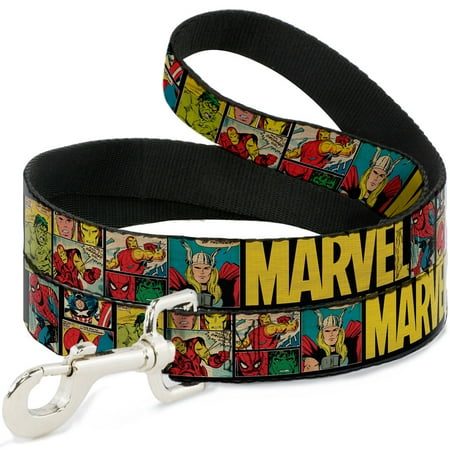 UPC: 0700146120401 | Marvel Comics Pet Leash  Dog Leash  Marvel Retro Comic Panels Black Yellow  4 Feet Long 1.0 Inch Wide