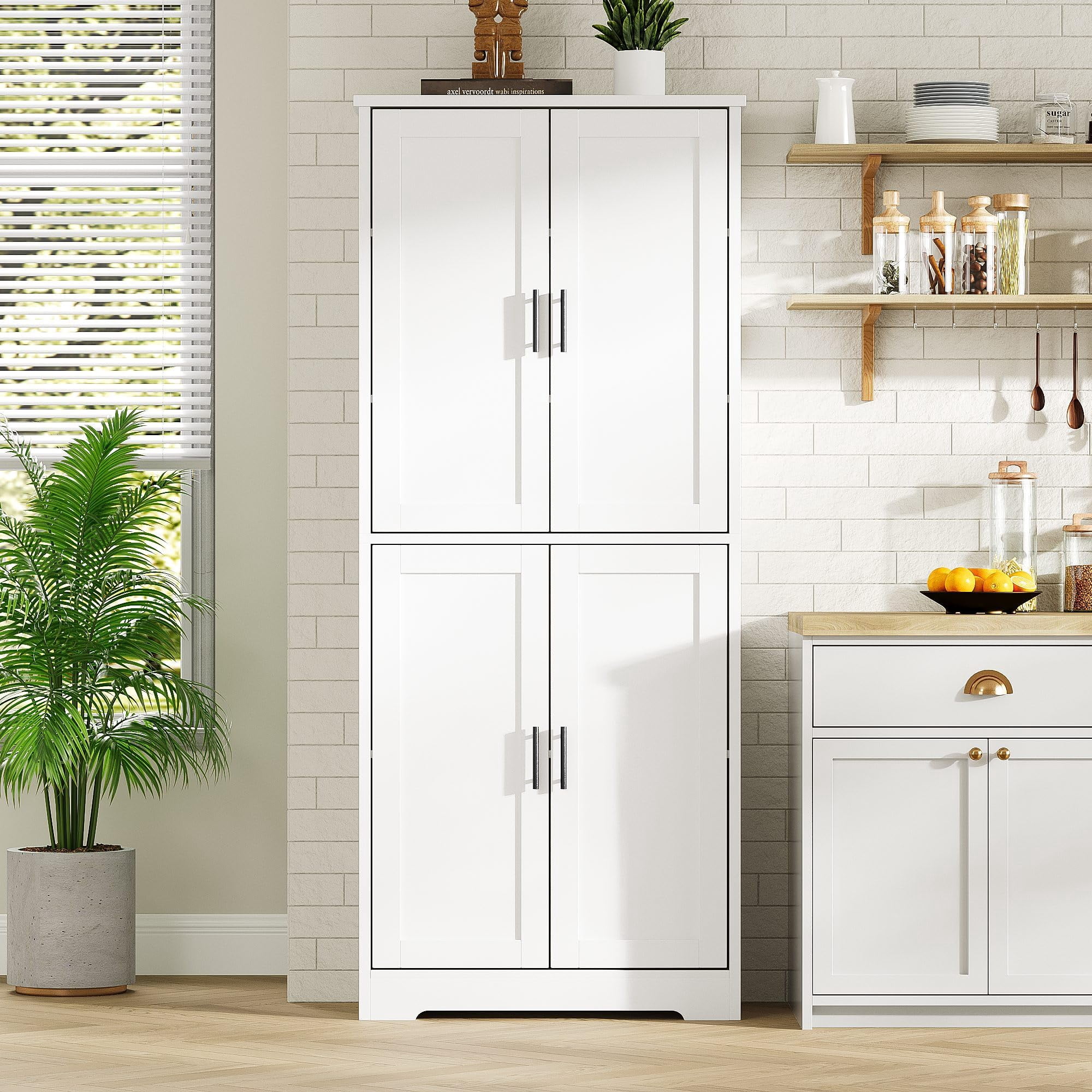Accreate Tall Kitchen Pantry Cabinet, 70'' Storage Cabinet with 4 Doors and Adjustable Shelves, Freestanding Large Utility Storage Cupboard for Dining Room, Bathroom, Living Room