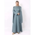 thumbnail image 2 of Women’s Satin Abaya Maxi Dress, Cape Sleeves, Pleated Bodice, Round Neck, 2 of 2