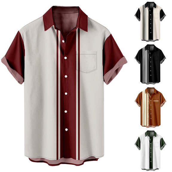 Luvrsol Big & Tall Men's Printing Short Sleeve Pockets Collared Shirt Elastic Work Wear, S-4XL