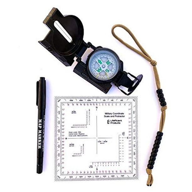 Land Nav Kit with Lensatic Compass, Protractor, Pace Counter & Map ...