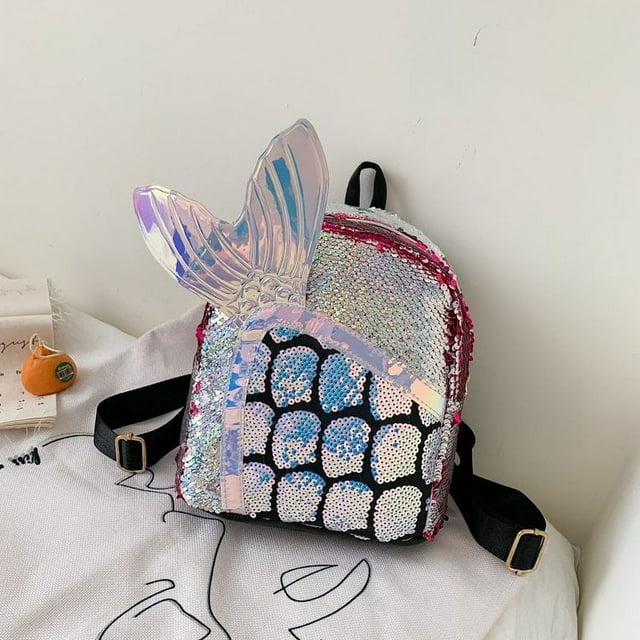 BAMAIA Sac à Dos pour Tout-Petits Mignon Sirène Réversible à Paillettes Mini Sac d'École en Cuir PU Imperméable pour Filles