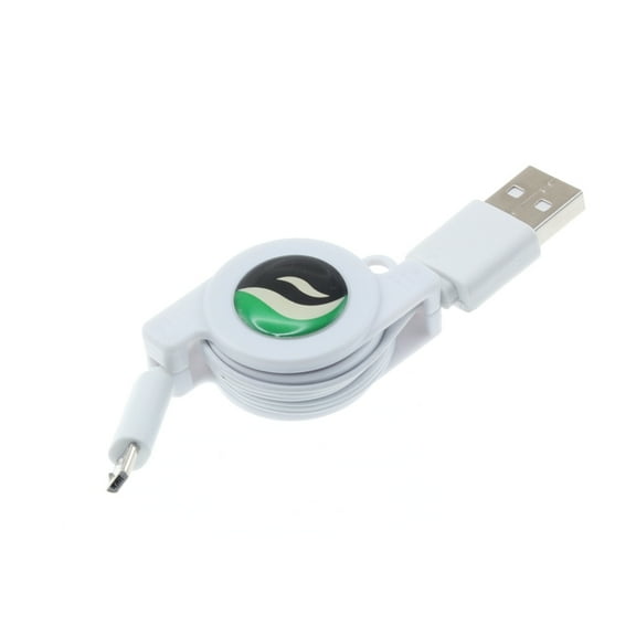 Retractable USB Cable for LG K8X, Tribute Monarch, Phoenix 5, Fortune 3, Aristo 5 - MicroUSB Charger Power Cord Sync Wire Fast Charge White X1Y