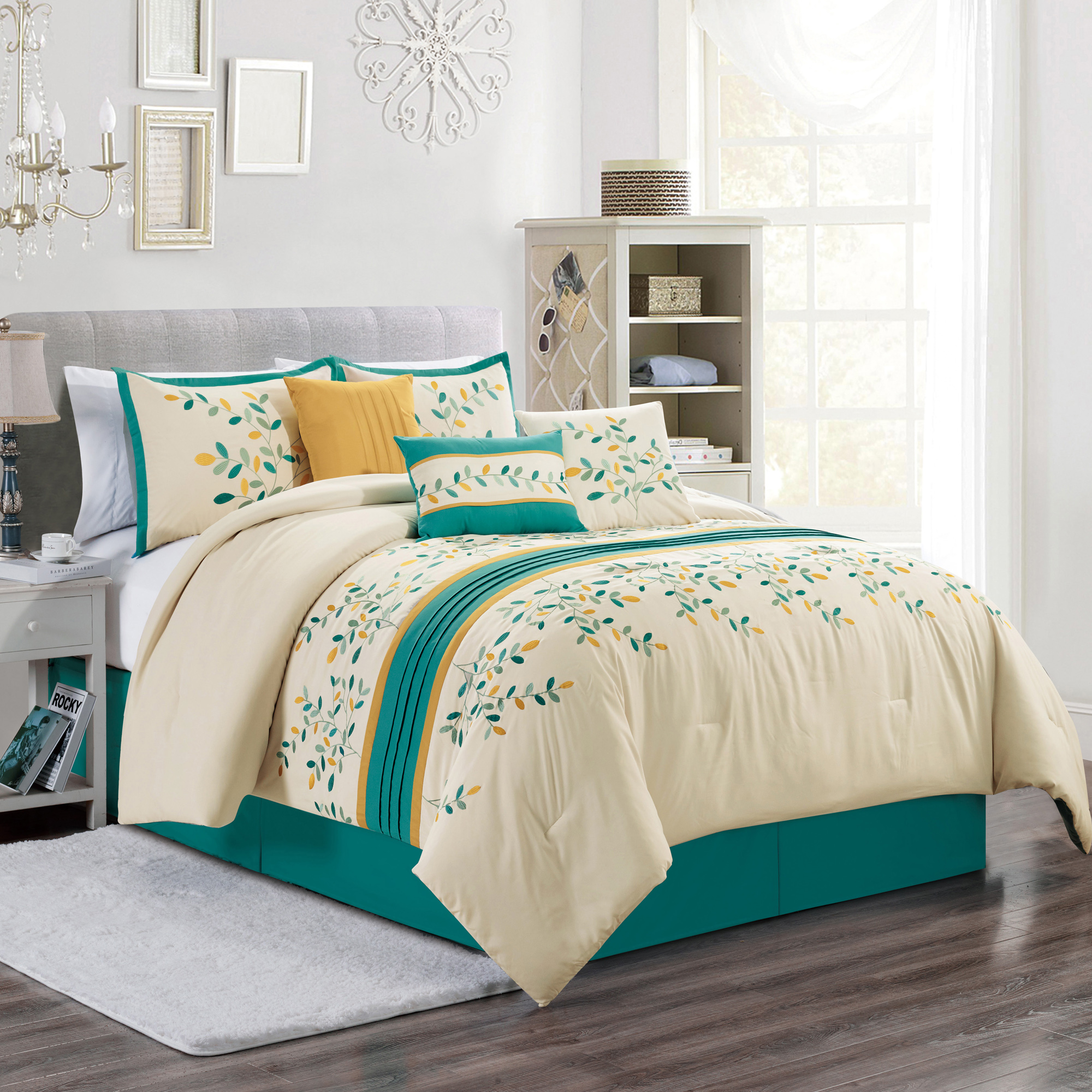 Jade embroidery 7 piece comforter set