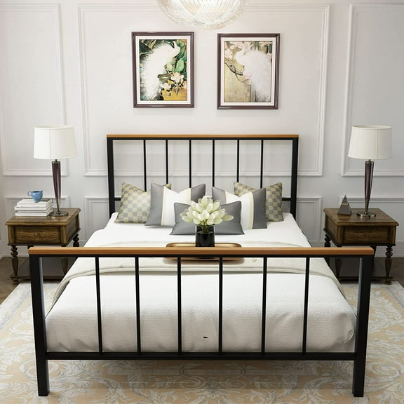 SESSLIFE Platform Bed Frame Full, Black Metal Platform Bed, Bed Frame w/ Headboard, Large Under Bed Storage, Mattress Foundation, Non-Slip Without Noise