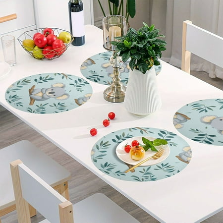 

Round Grid Placemat One Sizex4 Round Placemat PVC Plate Mat，15.4 Inch Non-Slip and Heat Resistant Table Placemat Dining Room Placemat Blue Cute Koala