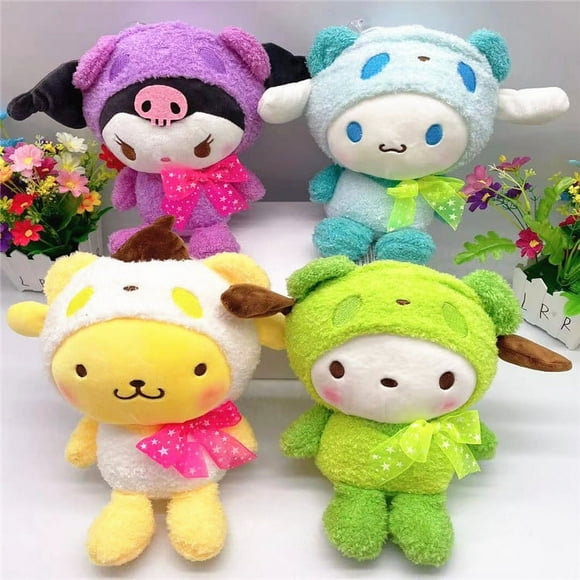 4 Pcs Peluches Cinnamon, Kuroumi et My Melo Jouet en Peluche, Poupée Animal en Peluche 25cm, Cadeau en Peluche Mignon Dessin Animé pour Filles Adolescents Fans Décoration d'Anniversaire