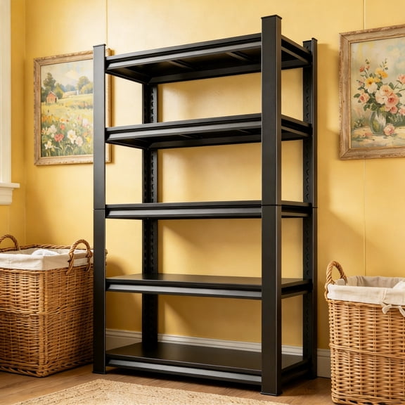 72" H Garage Shelving, 3000lb Storage Shelves, 5-Tier Adjustable Metal Shelf, Heavy Duty Muscle Rack Shelving for Garage, Shop Warehouse Industrial Pantry Basement Kitchen-18" D x 40" W Black
