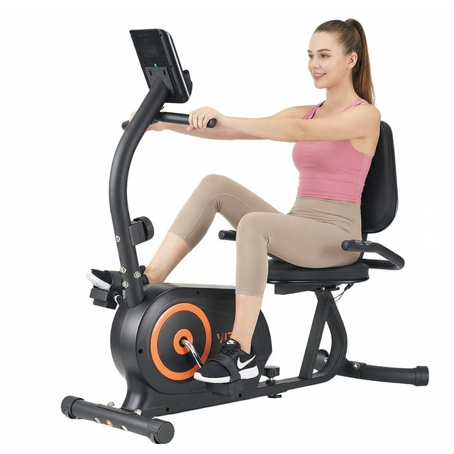 Bicicleta Estática Magnética Reclinada, 8 Niveles Resistencia Ajustable, Ideal para Cardio y Entrenamiento de Ciclismo en Casa