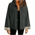 thumbnail image 3 of WMTBSRSW Casual Jacets for Women Fashion Plaid Patchwork Long Sleeve Bomber Jackets Loose Fashion Fall Lapel Button Down Shirts Jackets XL, 3 of 6