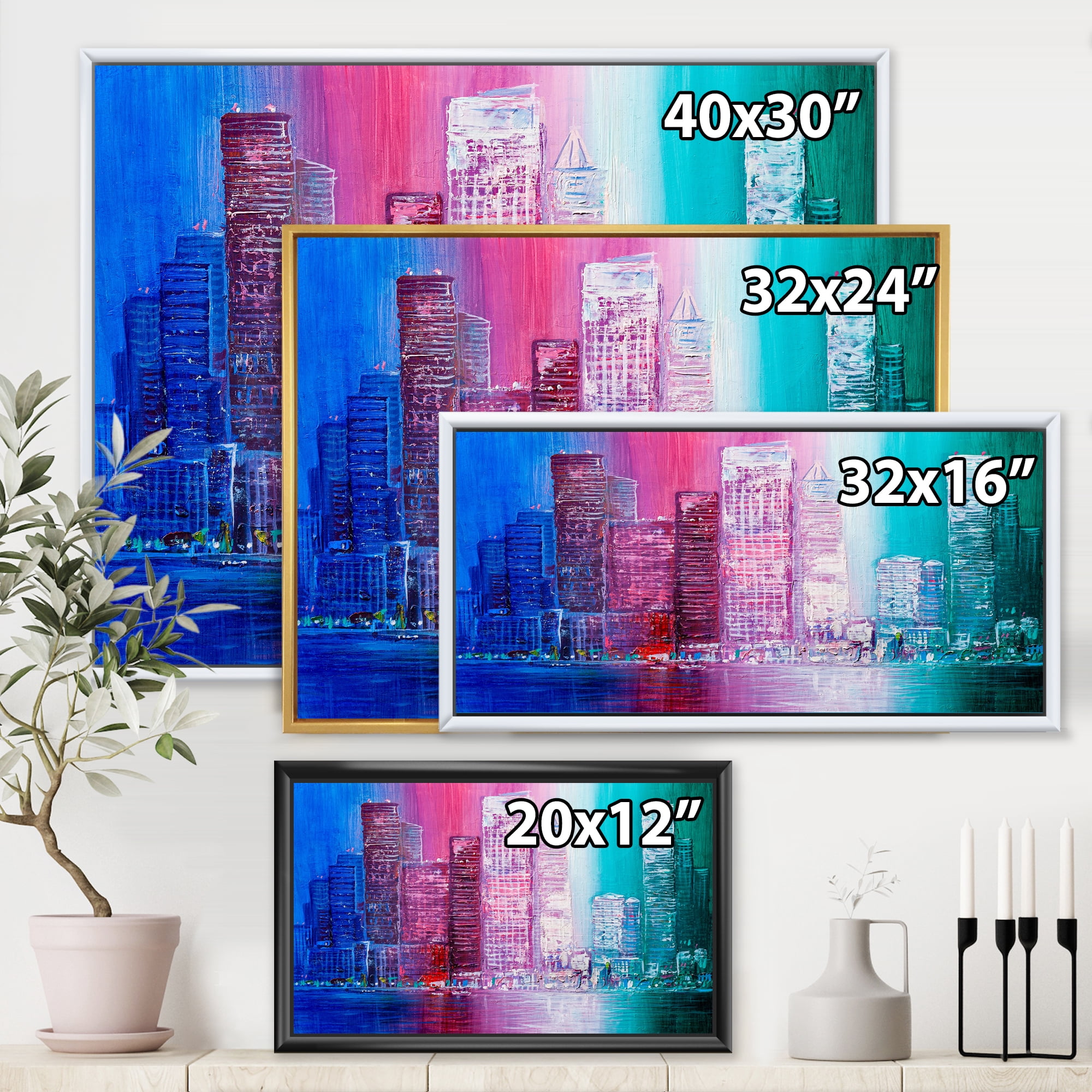 Designart 'Abstract Style Cityscape Panorama Skyscrapers II' Modern Framed Canvas Wall Art Print